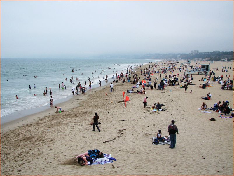 Santa Monica Beach -- busy even though it was cloudy and cool